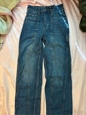 Zara Dark Blue Relaxed Panel Seam Jeans